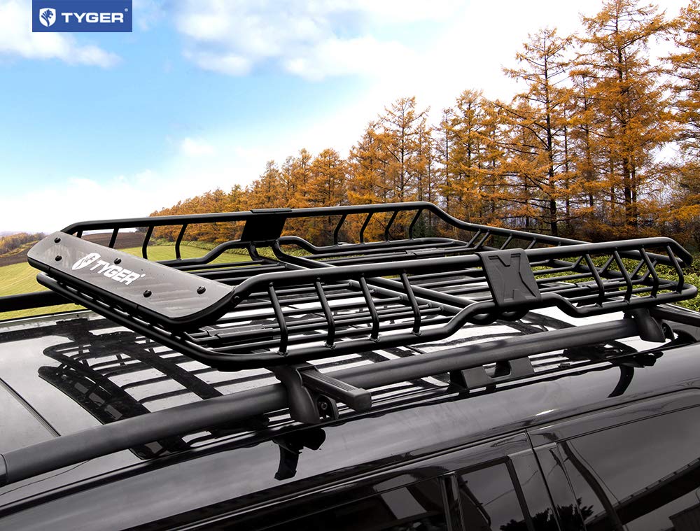 Tyger Auto TG-RK1B942B Heavy Duty Roof Mounted Cargo Basket Rack | L57.5 x W42 x H6 | Roof Top Luggage Carrier | with Wind Fairing