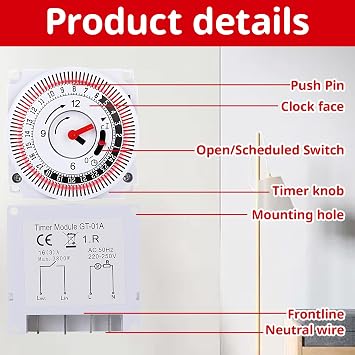 24 Hour Energy Saving Switch –Immersion Heater Timers Switch, Central Heating Timer, Timer Light Switchs, Energy Saving Control, Easy Installation, 16a Indoor In-Wall For Home, Home Appliance, Pumps