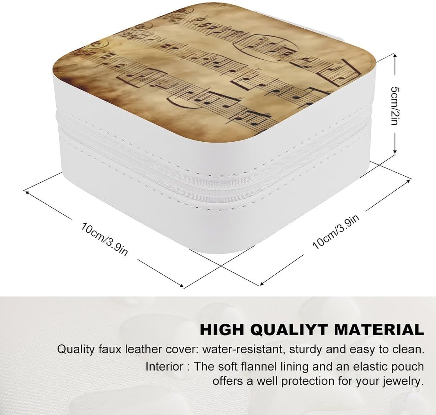 PU Leather Storage Box,Vintage Music Note Art Printed Portable Jewelry Box Mini Travel Storage Box Women's Jewelry Storage Rack for Necklace Earrings Bracelets Rings image 2