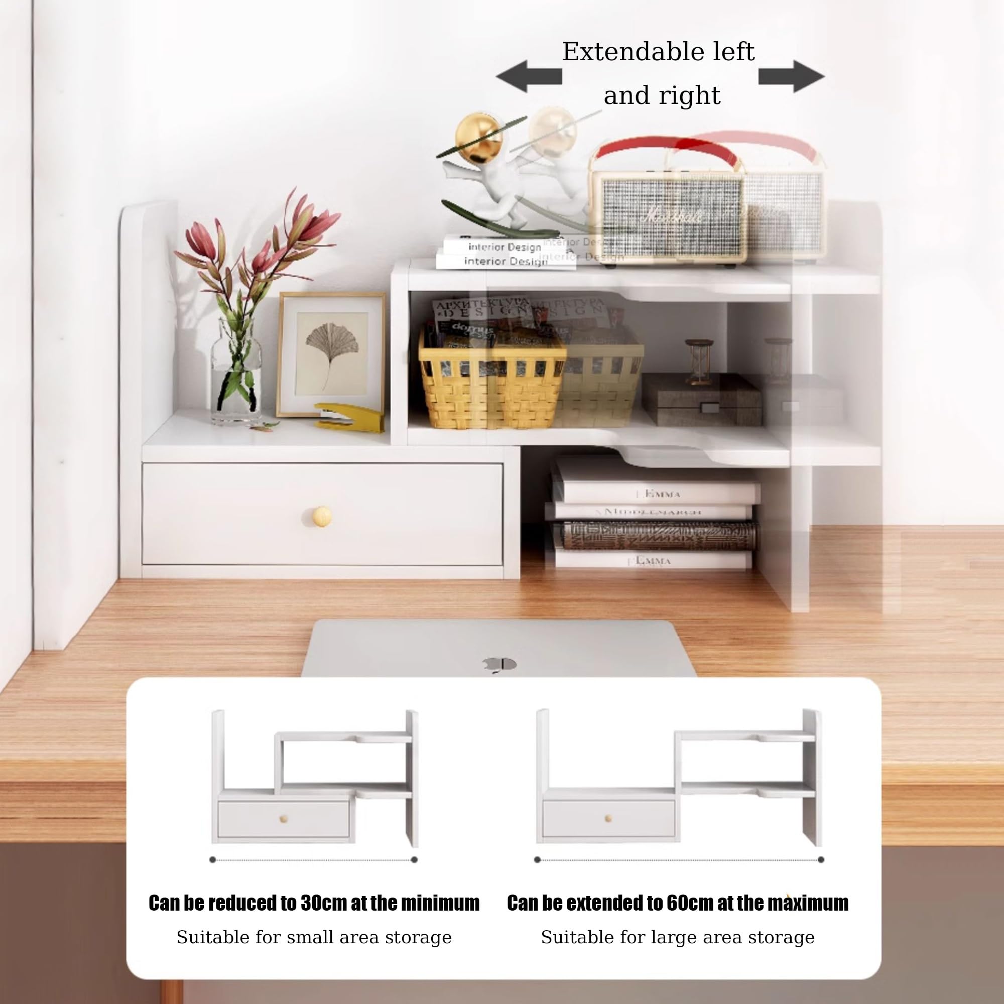 Scaffale da scrivania e da ufficio, in legno, organizer da scrivania per casa, dormitorio, ufficio, mensola superiore compatta per computer, salvaspazio, 31 x 22 x 32 cm