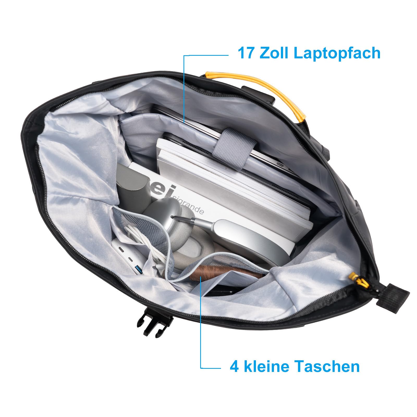 rolltop Rucksack wasserdicht Herren Damen wasserdichter Rollrucksack Laptop Rucksack 17 Zoll, Schwarz