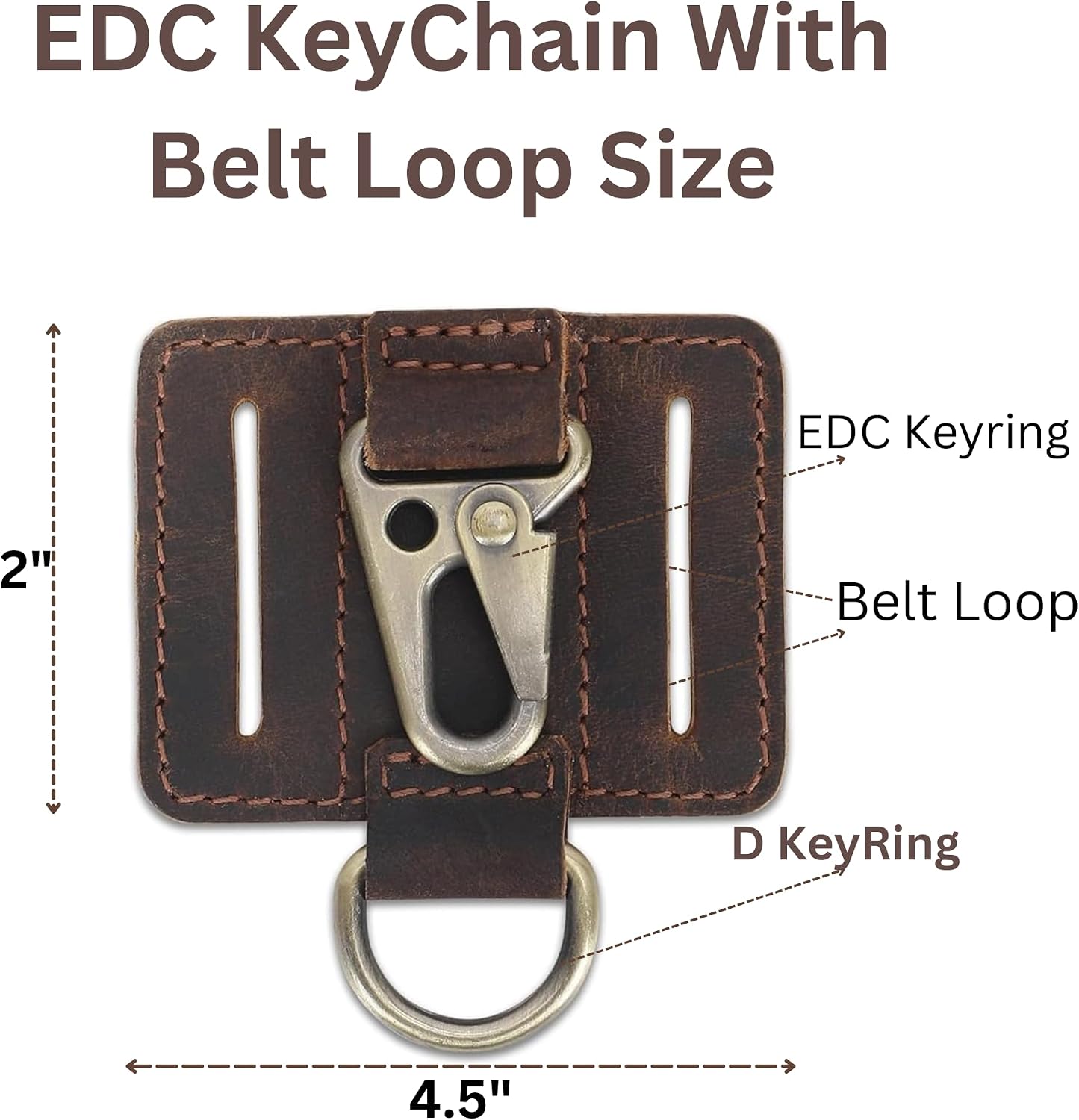 Heavy Duty EDC Leather Key Ring Keychain Holder with Belt Loop, Key Fob Holder and Belt Clip for Men