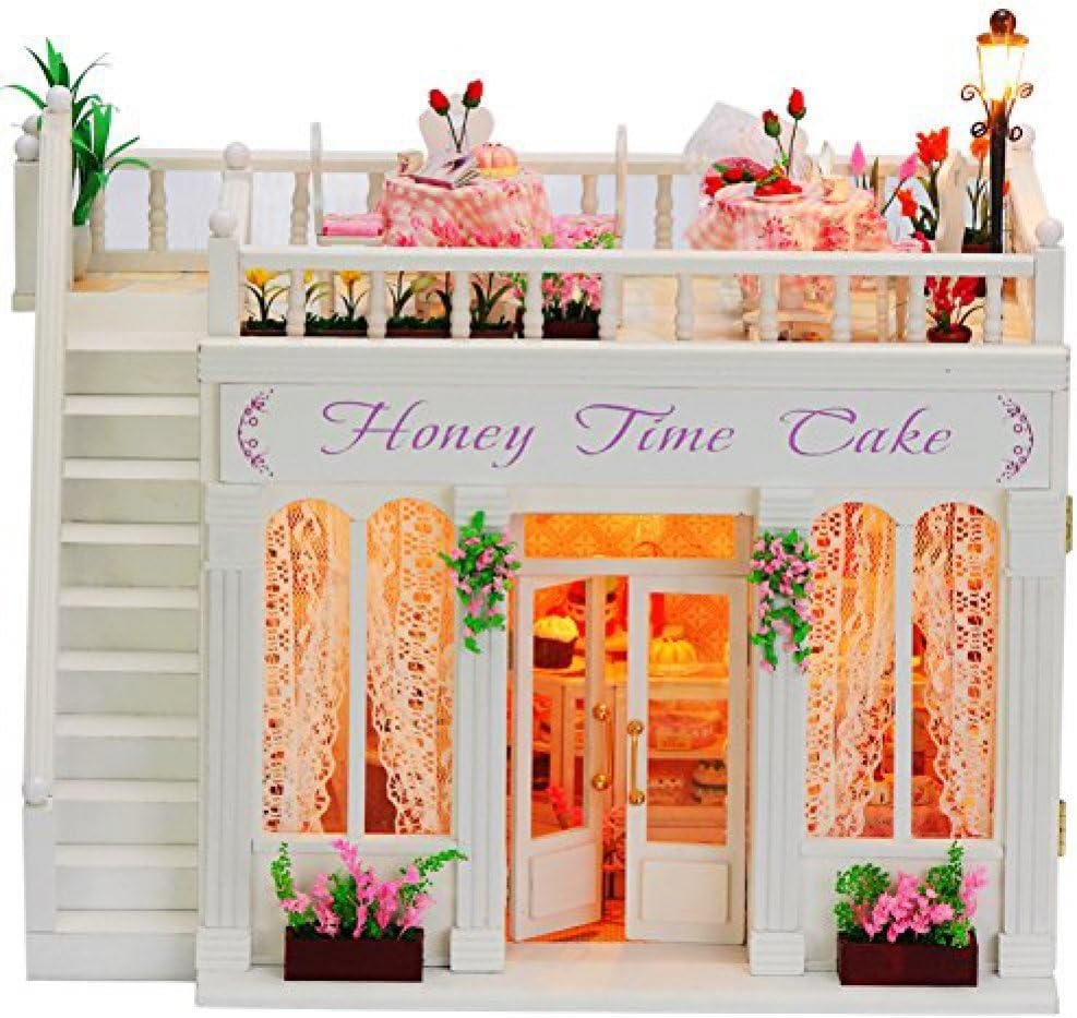 Dollhouse Miniature Honey Time Cake Kit Light Creative DIY Hut for Valentine's Gift (Honey Time Cake)