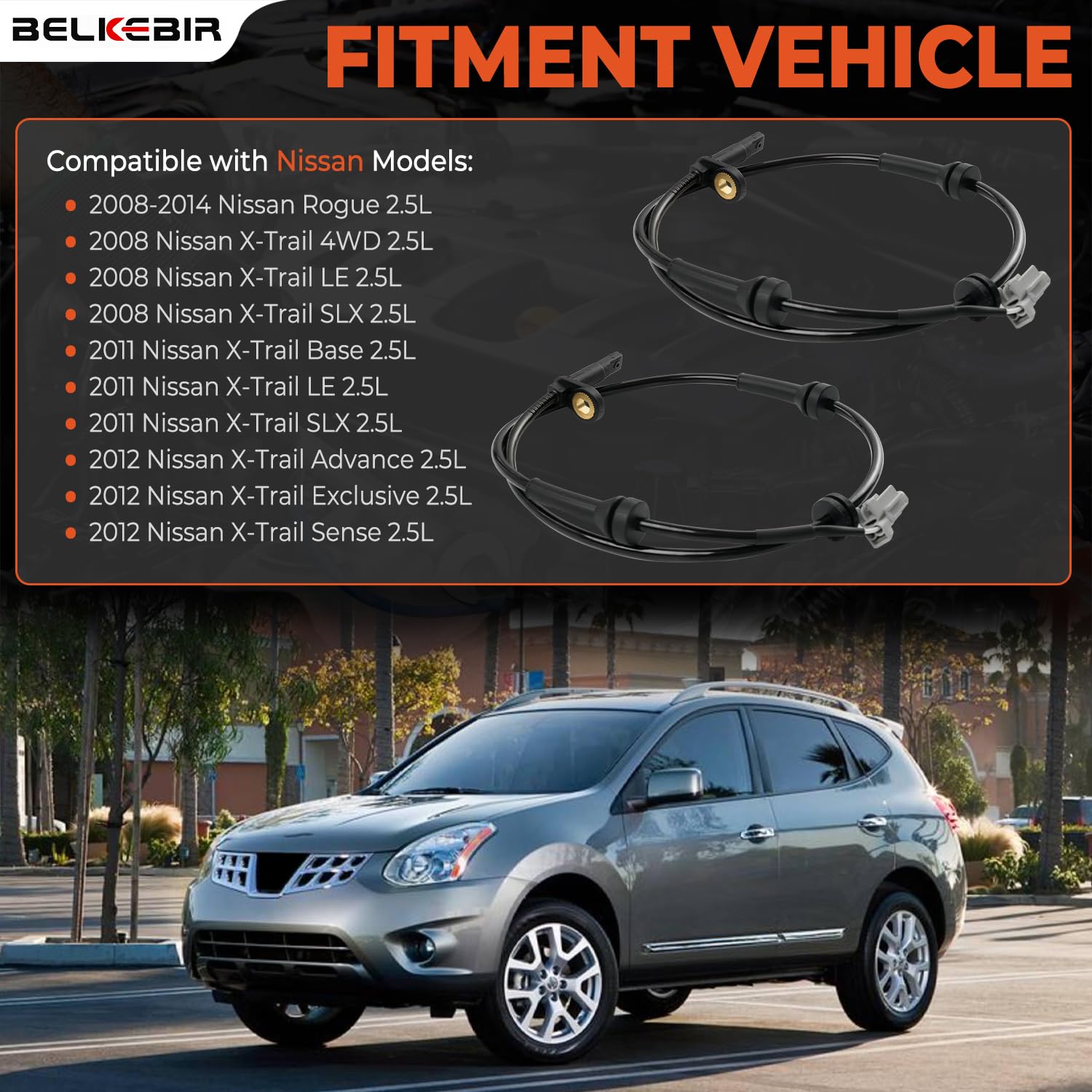 2PCS Front ABS Wheel Speed Sensor Left & Right Compatible with 2008-2014 Nissan Rogue, 2008-2012 Nissan X-Trail 2.5L Driver & Passenger Side ABS Sensor Replace ALS1658 695-872 47910-1DA1A 47910-JG000