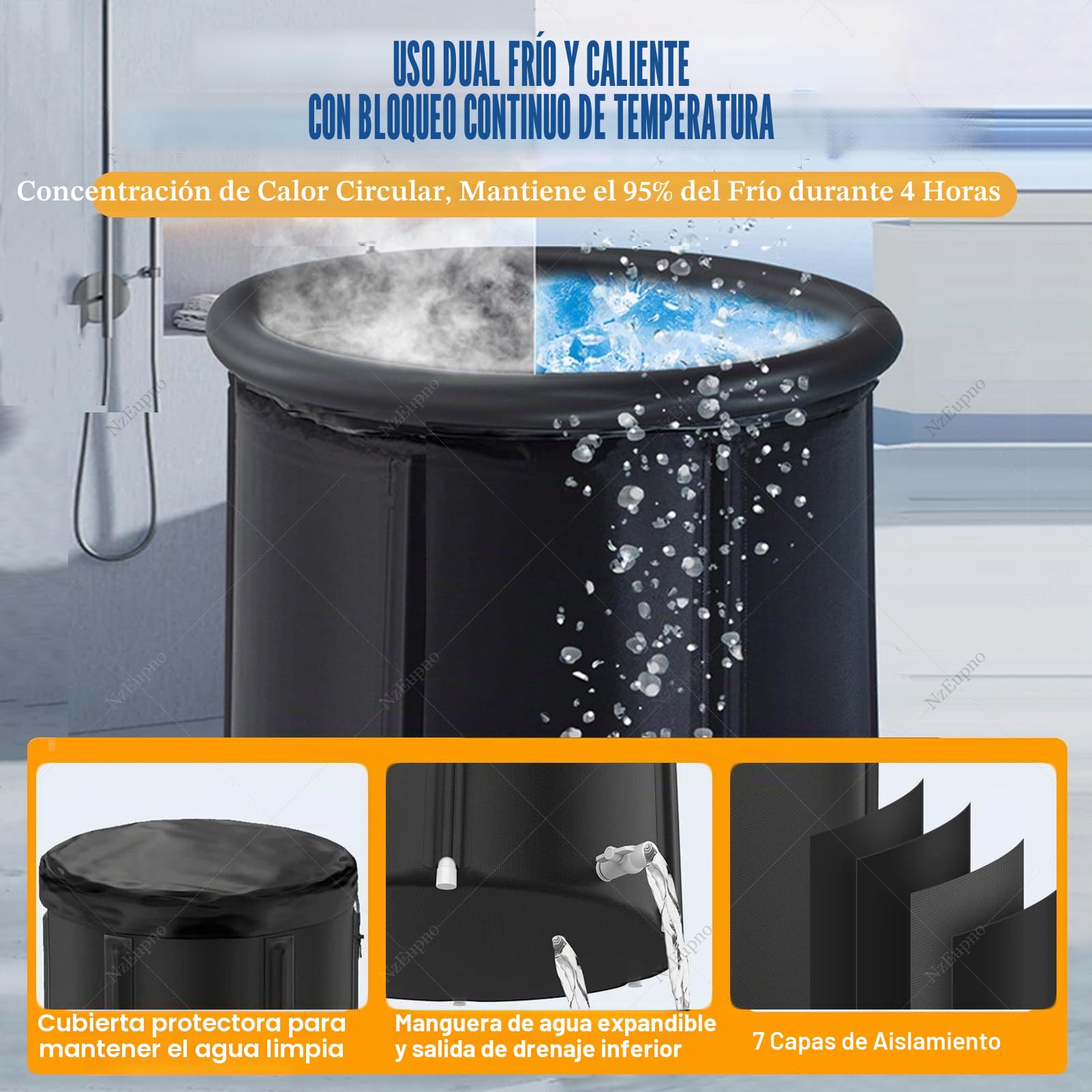 Kit de bañera de inmersión fría con bomba y filtro integrados, enfriador de baño de hielo para terapia fría, enfriador de agua mejorado y cápsula de hielo para una recuperación mejorada