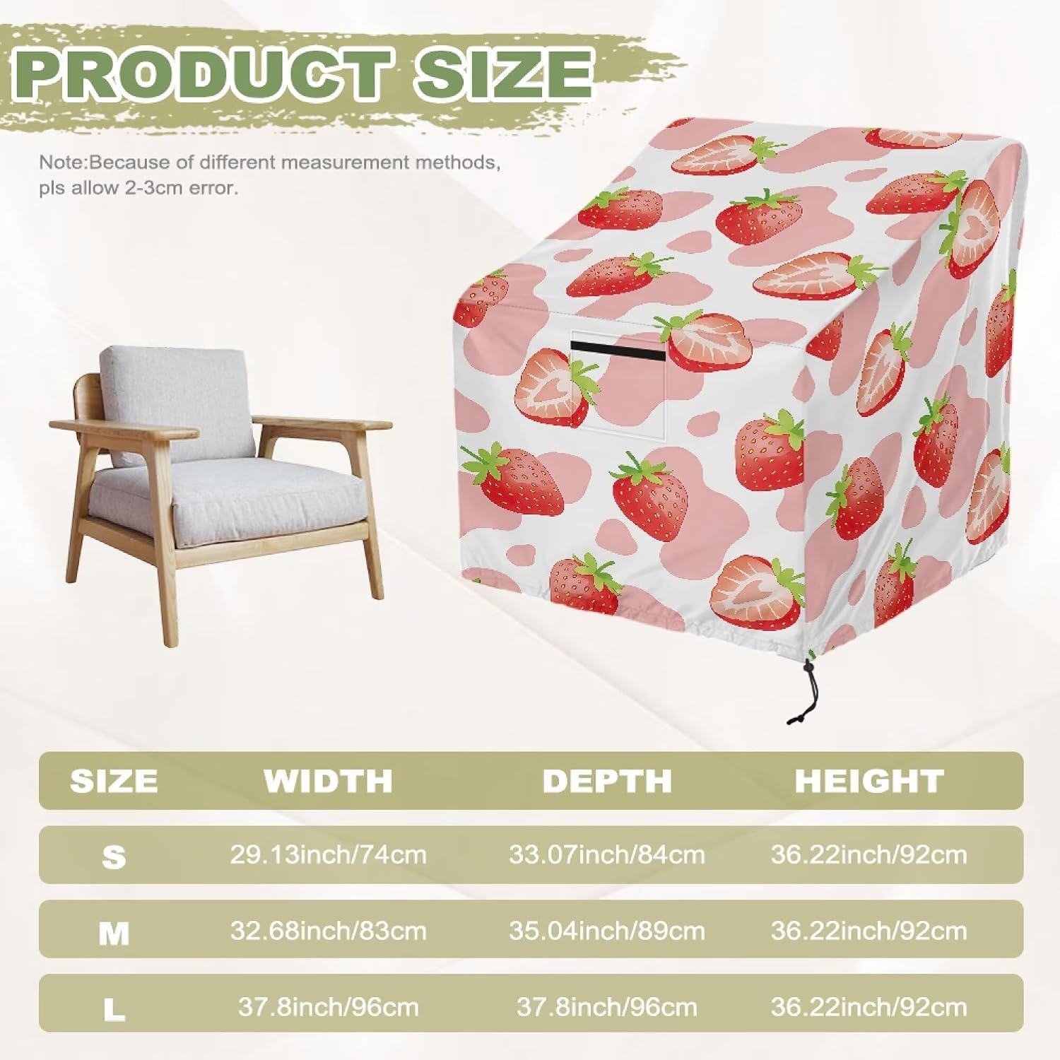 Cow Spot Strawberry Print Patio Chair Covers Outdoor Chair Cover Heavy Duty Windproof and UV Resistant Furniture Covers for Lounge Lawn Chairs, 29"x33"x36"