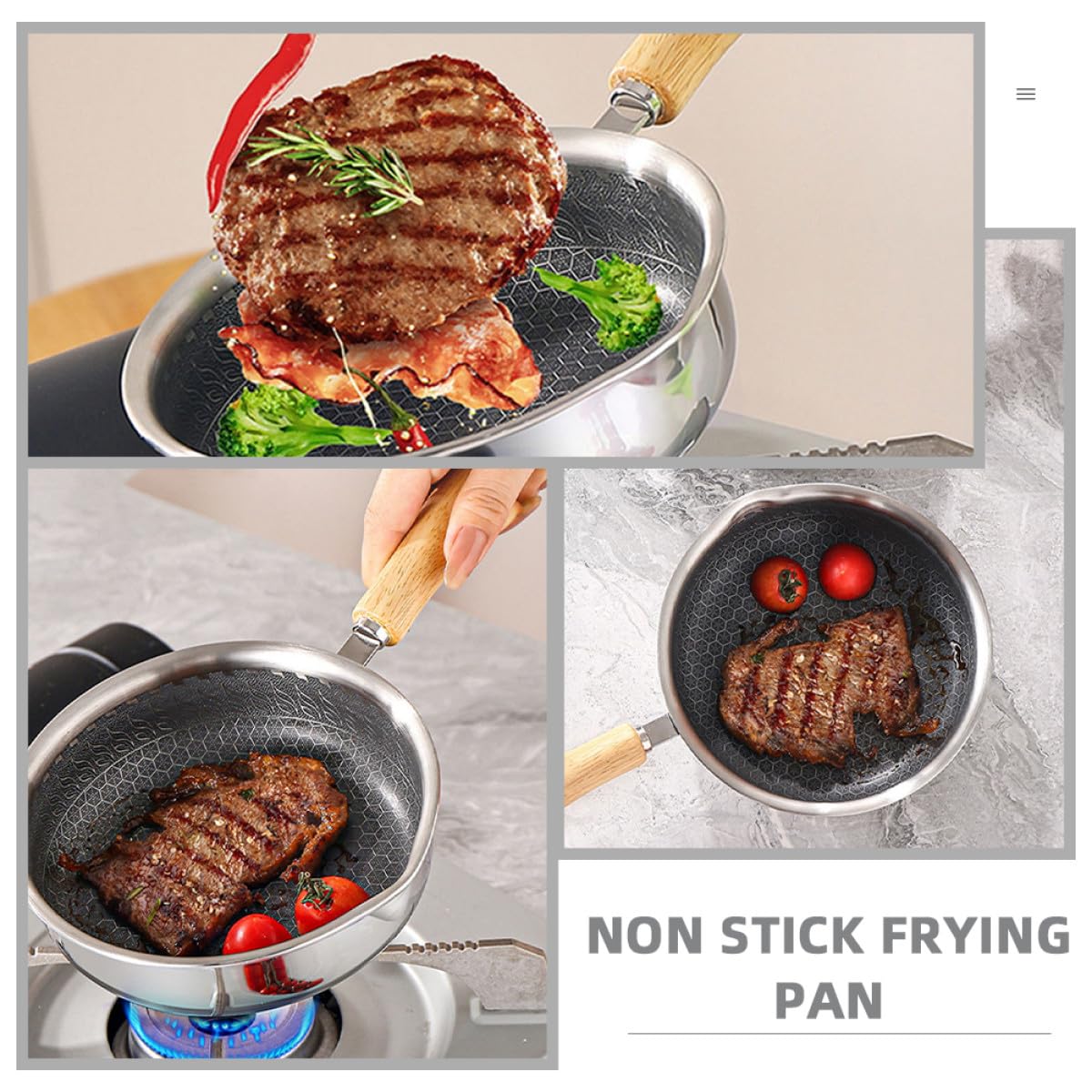 ULTECHNOVO Padella a Nido D'ape Antiaderente in Acciaio Inox 316 da 16 Cm, Padella da Cucina per Uova e Bistecche con Fondo Piatto e Impugnatura Ergonomica, Adatta a Tutti i Fornelli e