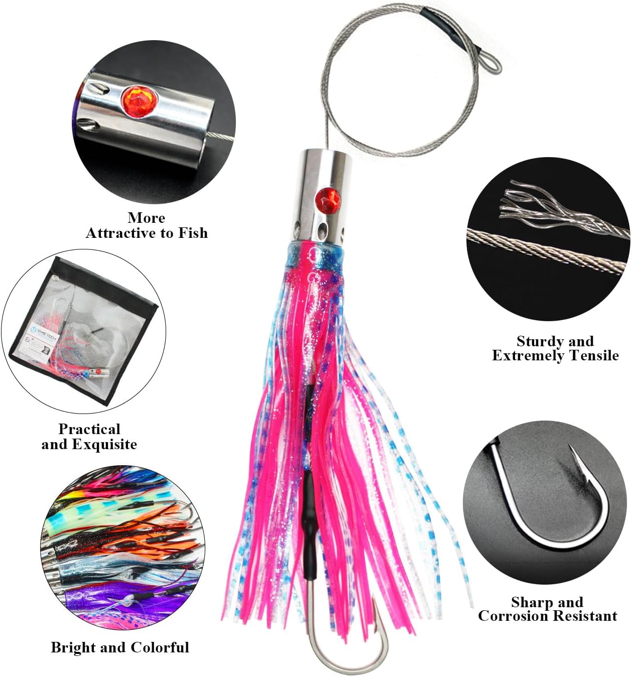 VIKETECH 10’’ 6oz Stainless Deep Sea Fishing Trolling Lure for Marlin Tuna Mahi Mahi Wahoo Sailfish Dolphin Saltwater Offshore Big Game Trolling Lures Included Mesh Bag