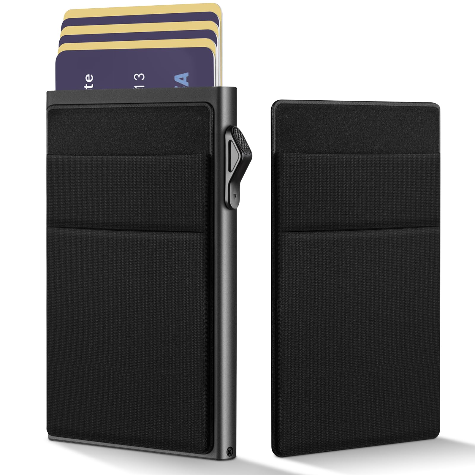 YESIIW Porta carte Uomo Slim Donna - Portafoglio Porta Carte Di Credito Protezione RFID - Portacarte Mini Portatessere tascabile smart schermato | Portamonete Box Regalo (Nero)