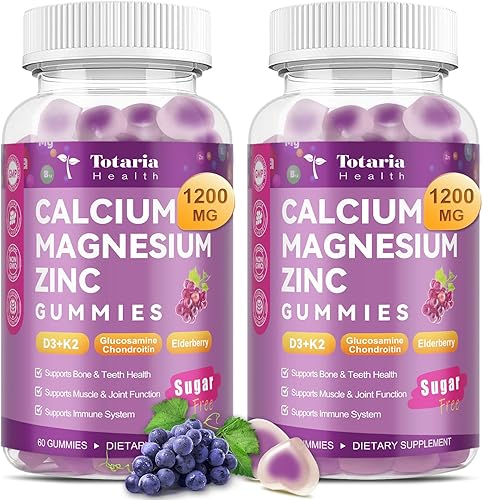 2 unidades de calcio sin azúcar, 1200 mg con vitamina D3 K2 (MK-7), citrato de calcio, magnesio, zinc suplemento con boro, glucosamina condroitina,