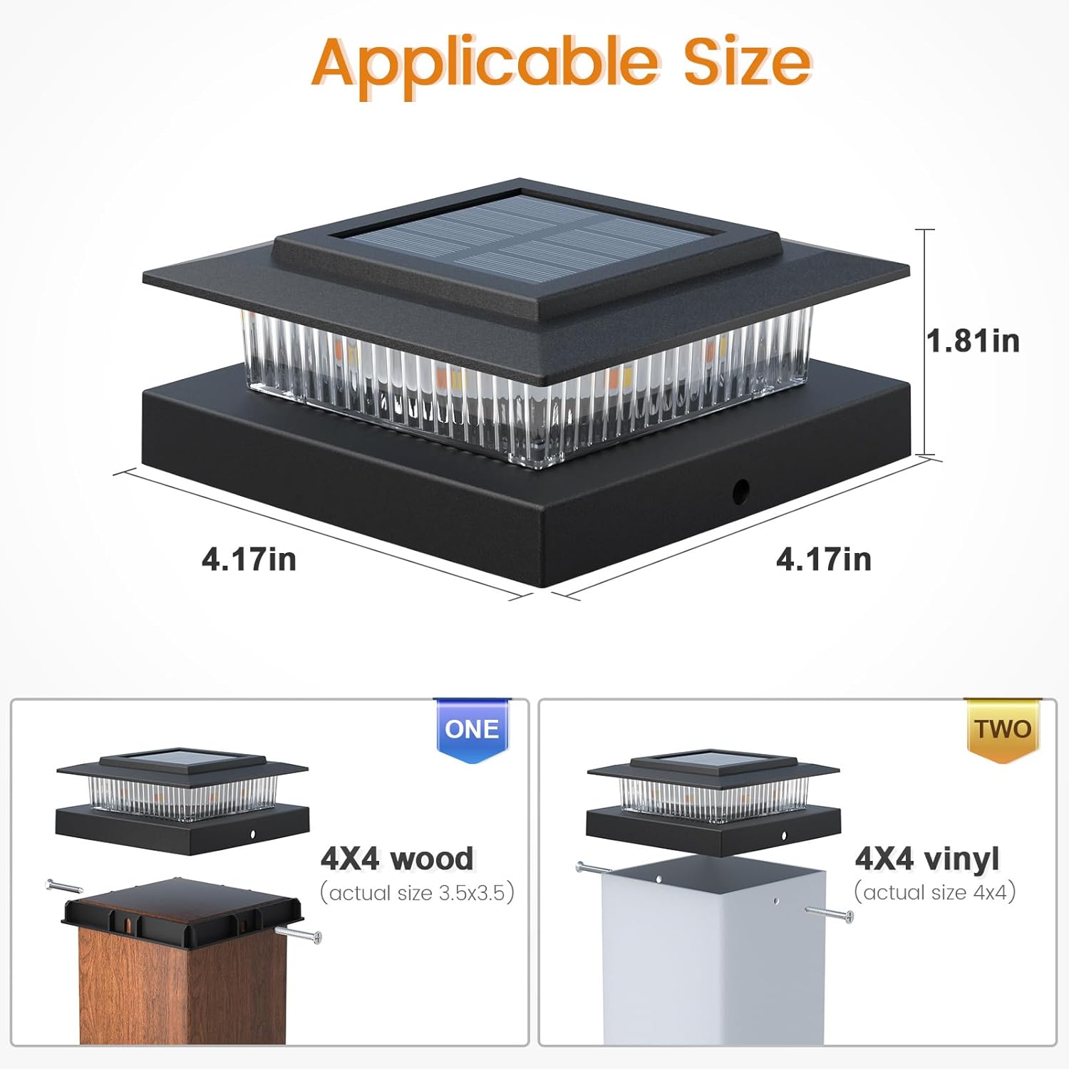 APONUO 6 Pack Solar Post Cap Lights Color Changing - 8 Solid Colors & Flowing Multicolor, IP65 Waterproof for 4x4 Wood/Vinyl Posts, Auto On/Off Deck Fence Patio Garden Lighting, Black