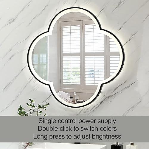 Miniatura 3 de Espejo de tocador con luces, espejo de baño iluminado negro, espejo pequeño con luces, espejo de pared irregular, flor de ciruela, espejo de pared