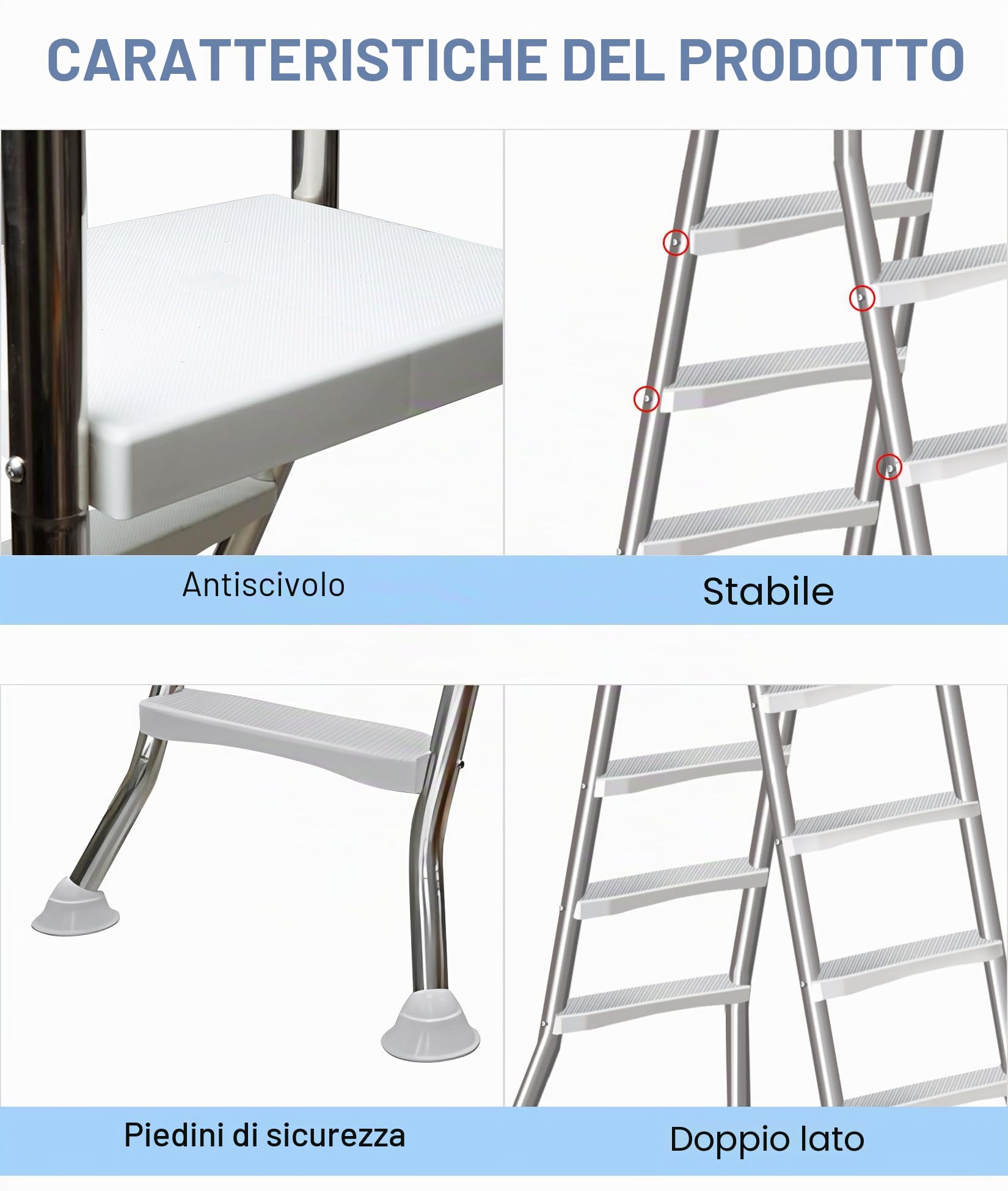 Scala stabile per piscina fuori terra, in acciaio inossidabile 304 ispessito, scale per piscina fuori terra per esterni, scala a 4 gradini per piscina, capacità 250 kg scale per piscina resistenti