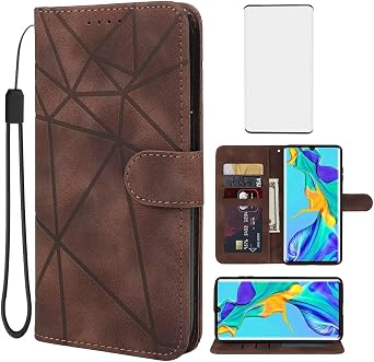 Case for Huawei P30 Pro, P30 Pro VOGL29 Wallet Case with Tempered Glass Screen Protector, Skin Feel PU Leather Flip Folio Credit Card Holder Stand Phone Cover for Huawei P30 Pro Brown