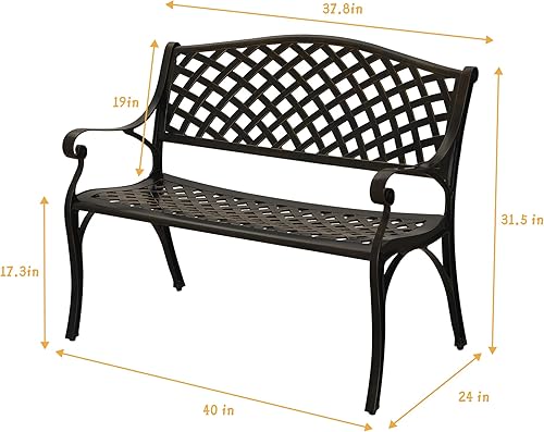 Miniatura 2 de Banco de jardín para exteriores, banco de parque, banco de metal para porche, banco delantero de aluminio fundido para interiores y exteriores, para