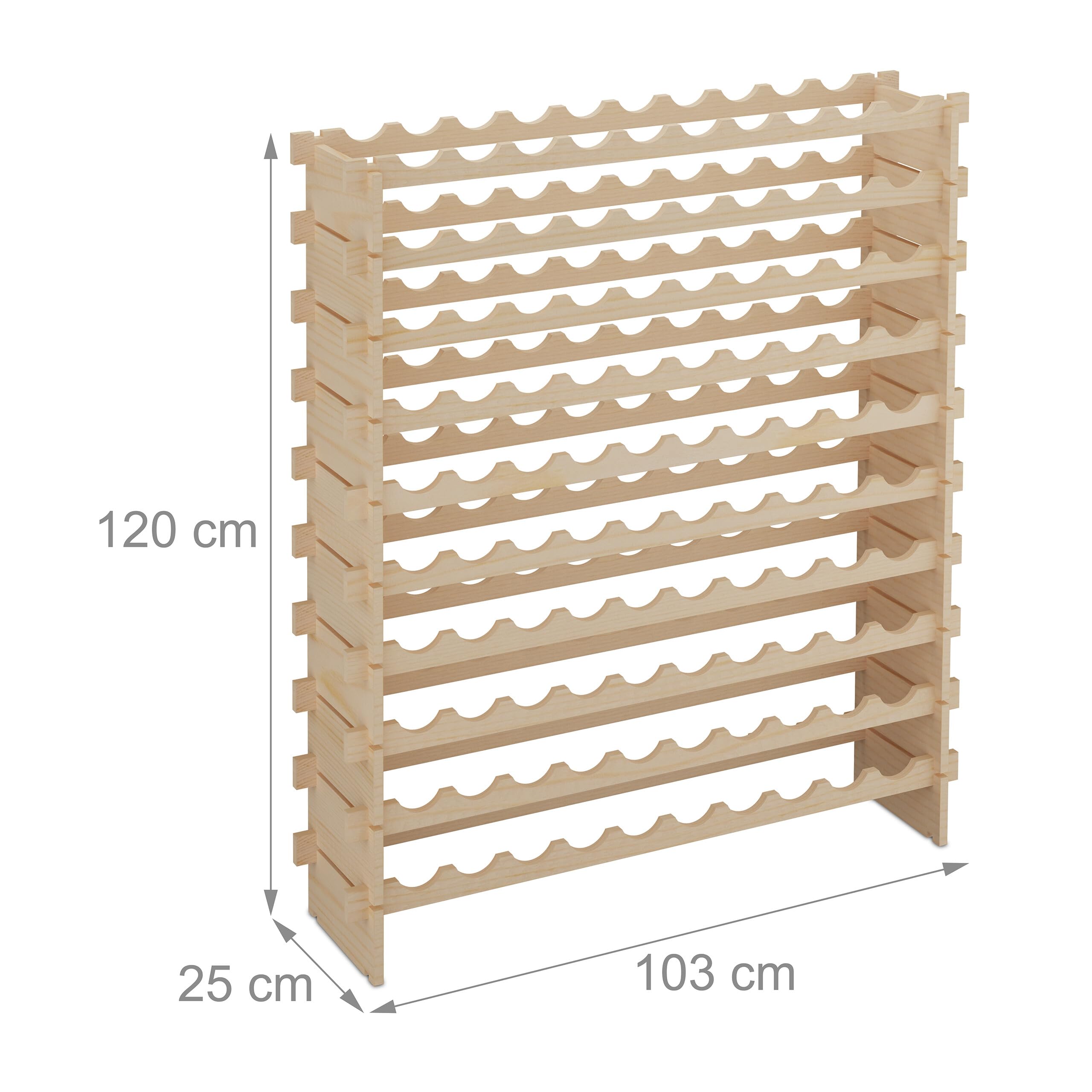 Relaxdays Botellero, 100 Botellas de Vino, Vinoteca Apilable, 120 x 103 x 25 cm, Extensible, Madera de Pino, Natural