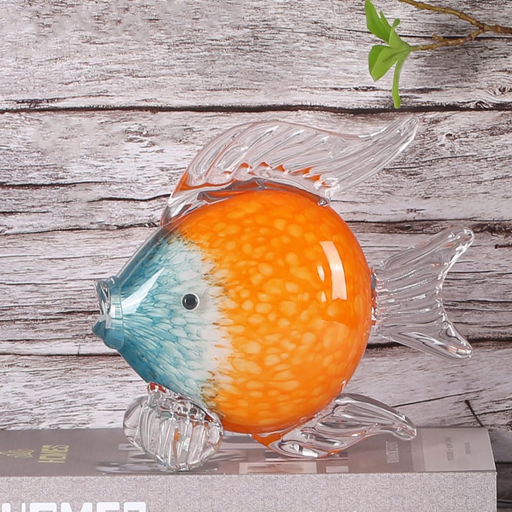 QIANLING Estatuas y escultura de peces de vidrio soplado a mano (A) (pez azul y naranja)