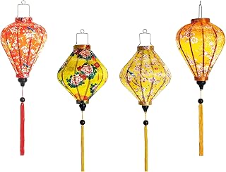 Vietnamese Silk Lanterns for Wedding Party Decorations Garden Decorative Restaurant Decorations - Set of 4 PCS (Set 4 Color #1)