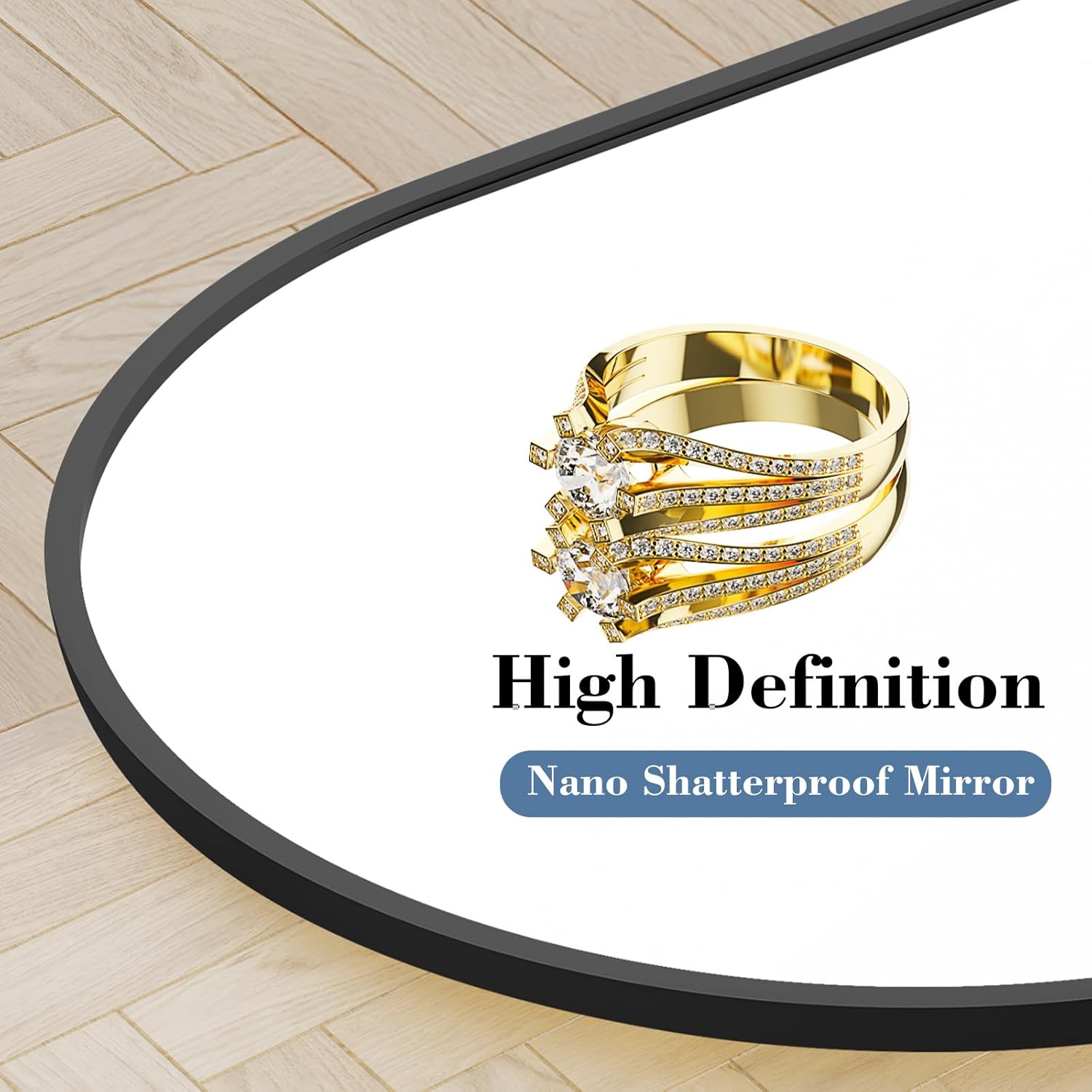 DUMOS Arched Full Length Mirror with Stand Floor Standing Aluminum Frame for Bedroom Body Hanging Leaning Modern Simple Home Decor Shatter-Proorf Nano Glass Wall Living Room Cloakroom Black 56"x15"