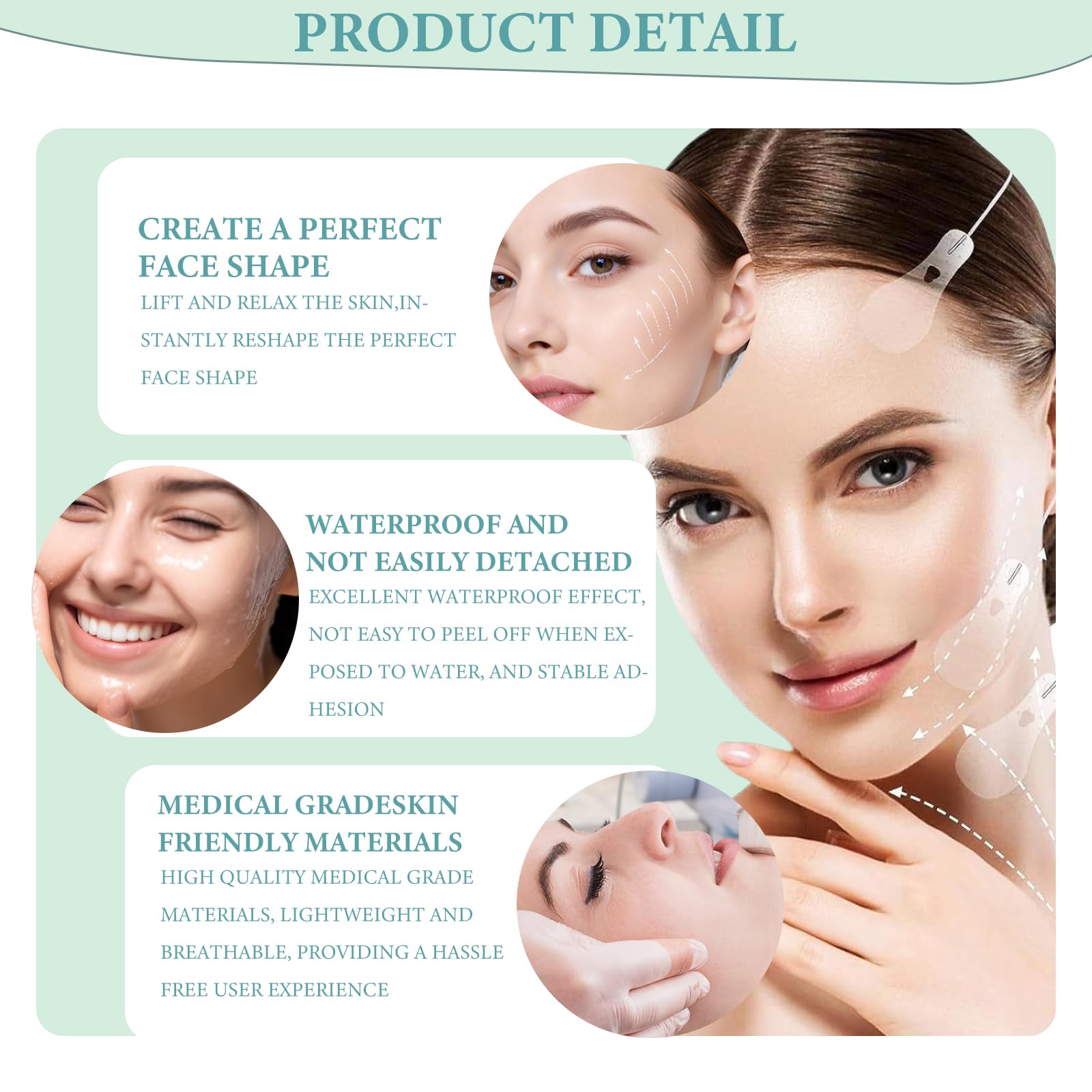 200 Piezas Hilos Tensores Faciales Face Lift Tape Invisible Lifting Facial Parche Reafirmación Instantánea Reducción Eficaz Arrugas Aplicable A Frente Contorno Ojos Contorno Boca Con 6 Correaslifting