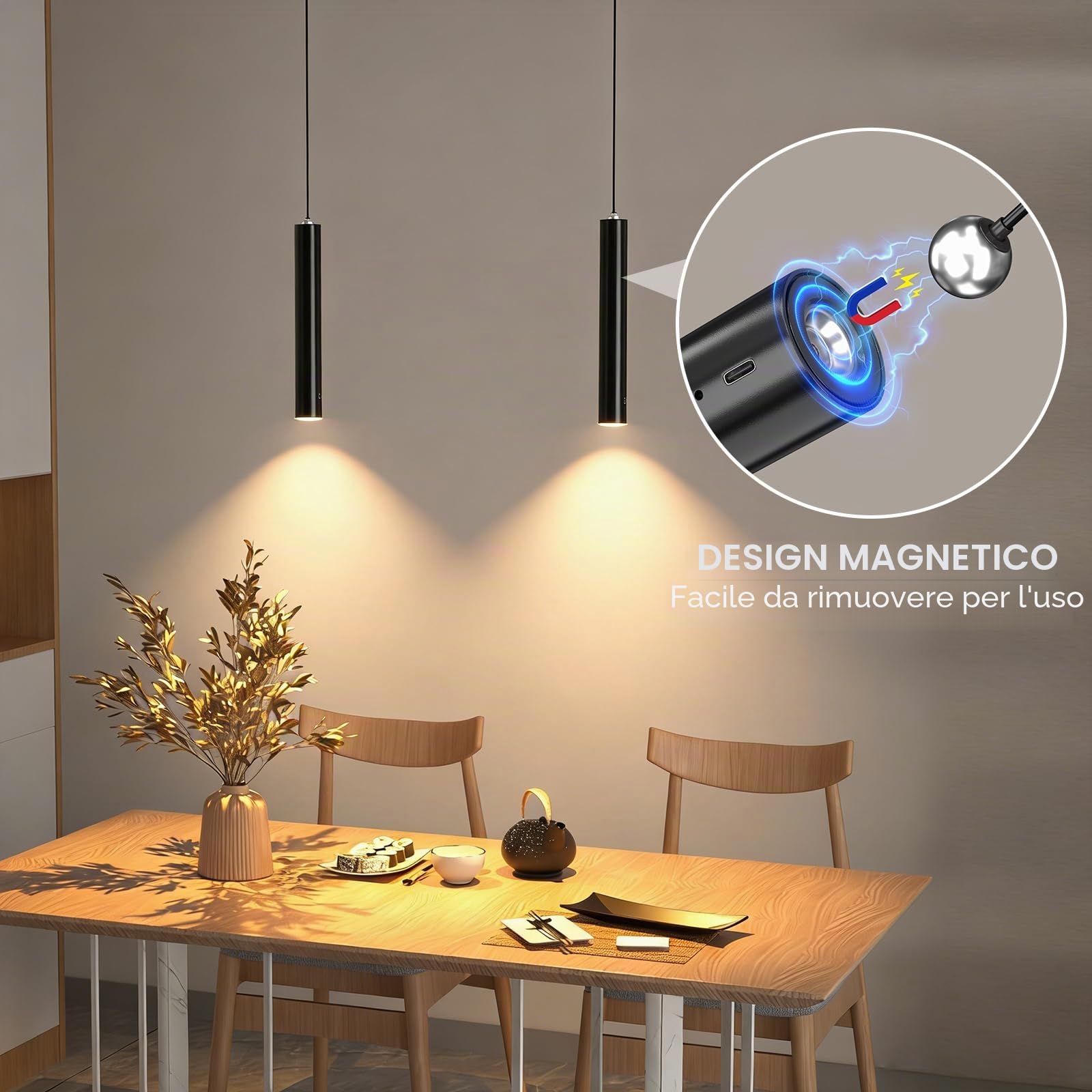 Lampada a Sospensione Ricaricabile LED,3W 3000K Lampada a Sospensione Camera con batteria da 3000 mAh,Dimmerabile Touch,1 pezzo Lampade a sospensione regolabili in altezza,per isola,comodino