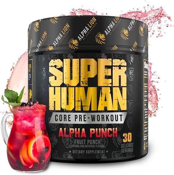 مسحوق ALPHA LION Core قبل التمرين مع الكرياتين للأداء ، بيتا ألانين للعضلات ، L-Citrulline للمضخة والكافيين ثلاثي المصدر للطاقة المستدامة ( 30 حصص ، نكهة الفاكهة )
