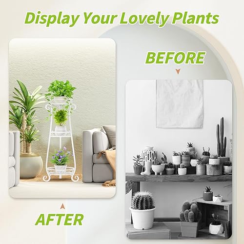 Miniatura 6 de KMOTASUO Soporte de metal de 3 niveles para múltiples macetas grandes, organizador de interiores y exteriores, estante alto de flores resistente