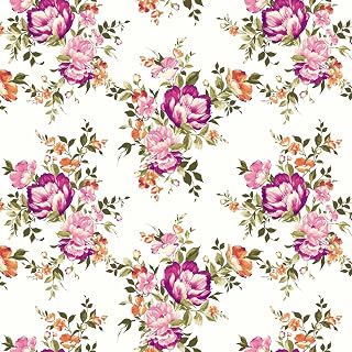 Print 7x4 Rib Knit Stretch Poly Spandex Large Flowers, Apparel, Clothing Fabric, DIY Projects, Off White Tangerine 2 Yards