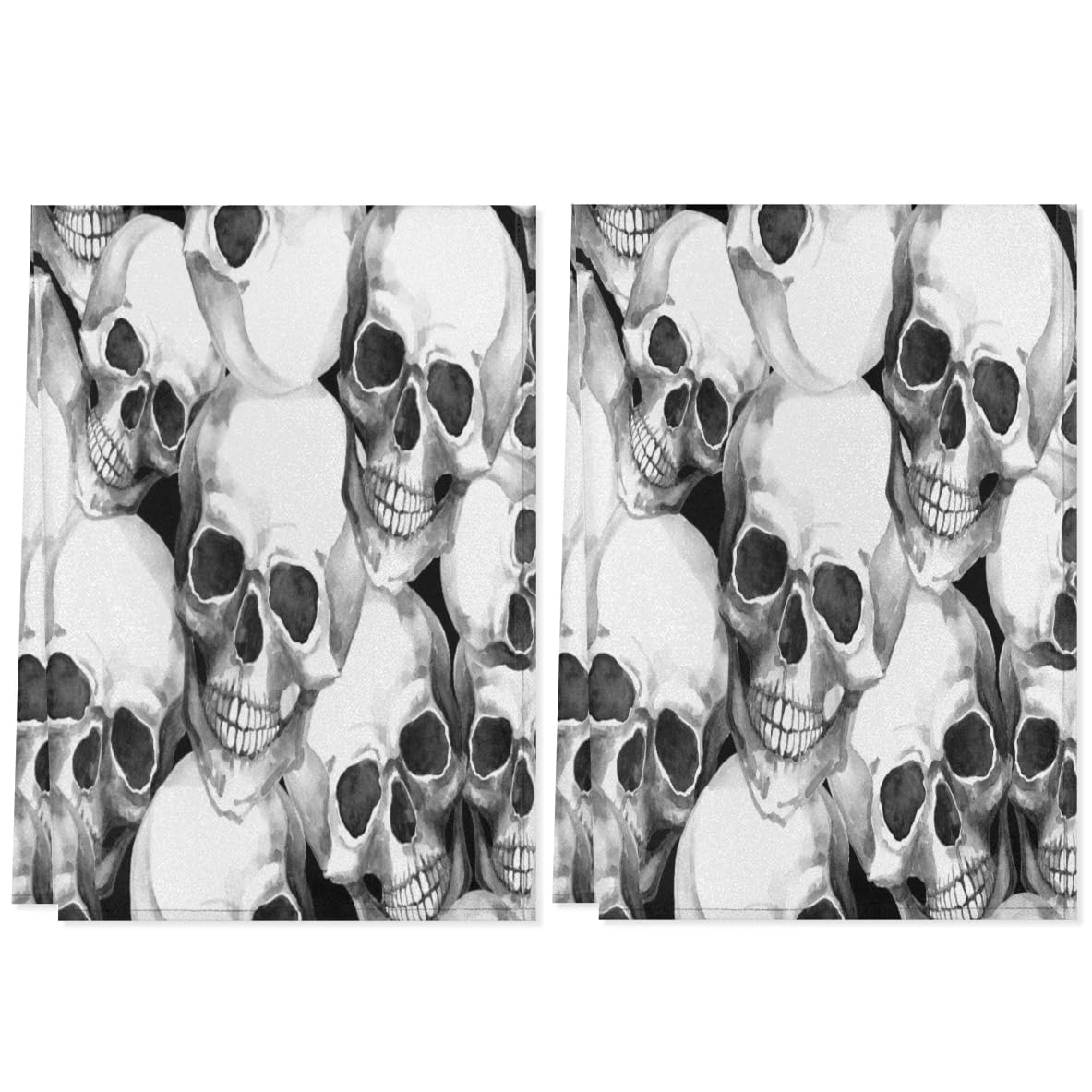 QsirBC Kitchen Towels Set of 2 Halloween Skull Theme Hand Towels Dish Towels Reusable Decorative Towel Sets for Cooking Baking, 28.3 X 17.7 Inch