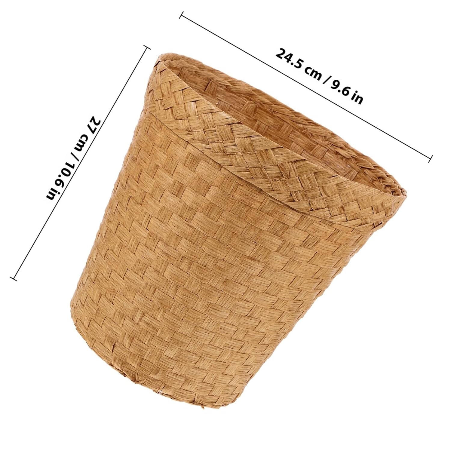 SEWACC Natural Woven Trash Can Desktop Storage Basket, Handcrafted Rattan Wastebasket for Office and Home Organization, Decorative Multi-Function Paper Bin in Wood Tone