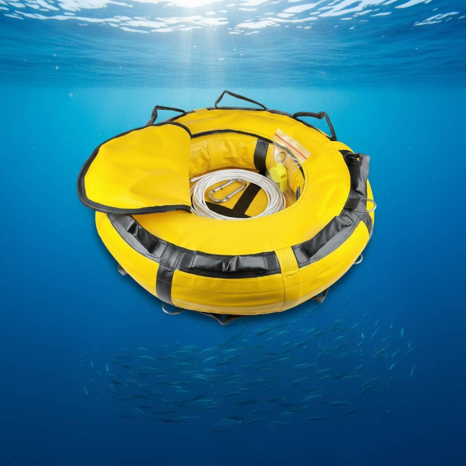 Segnalatore Subacqueo Gonfiabile Galleggiante Giallo con Maniglie Rinforzate per Marcatura Posizione in Superficie atto per Immersioni destramento in Mare