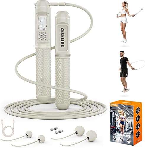 Cuerda de saltar inteligente con pantalla LED y contador de saltos, diseño inalámbrico con peso para gimnasio en casa y HIIT, alambre de acero