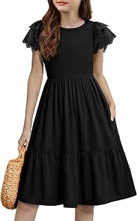 Arshiner Girls' Dresses Lace Short Sleeve Summer Dress A-line Round Neck Party Dres…