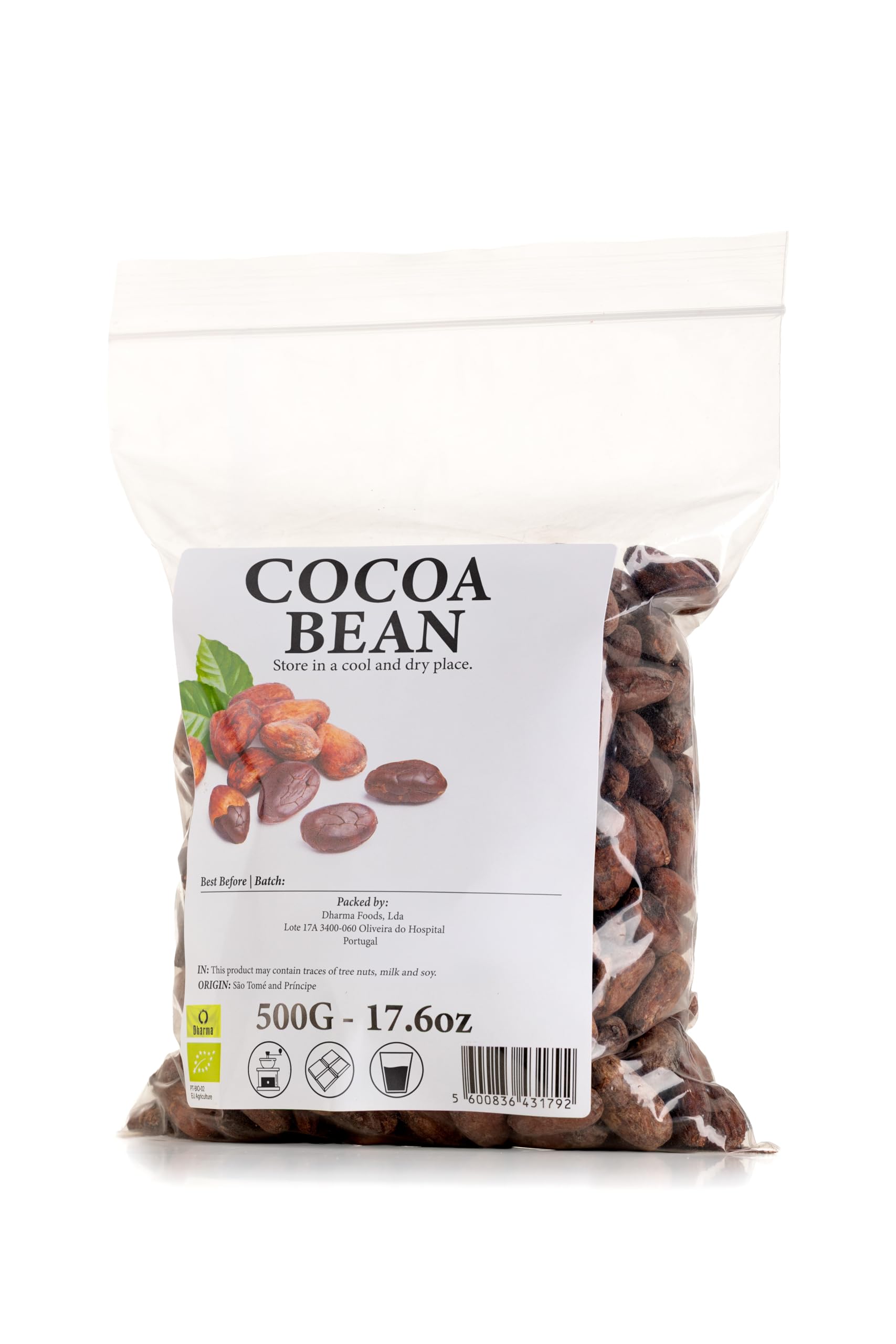 Fèves de cacao entières 500 g Fèves de cacao crues de qualité supérieure Origine naturelle Arôme riche Ingrédient polyvalent pour la pâtisserie, la fabrication de chocolat et les infusions