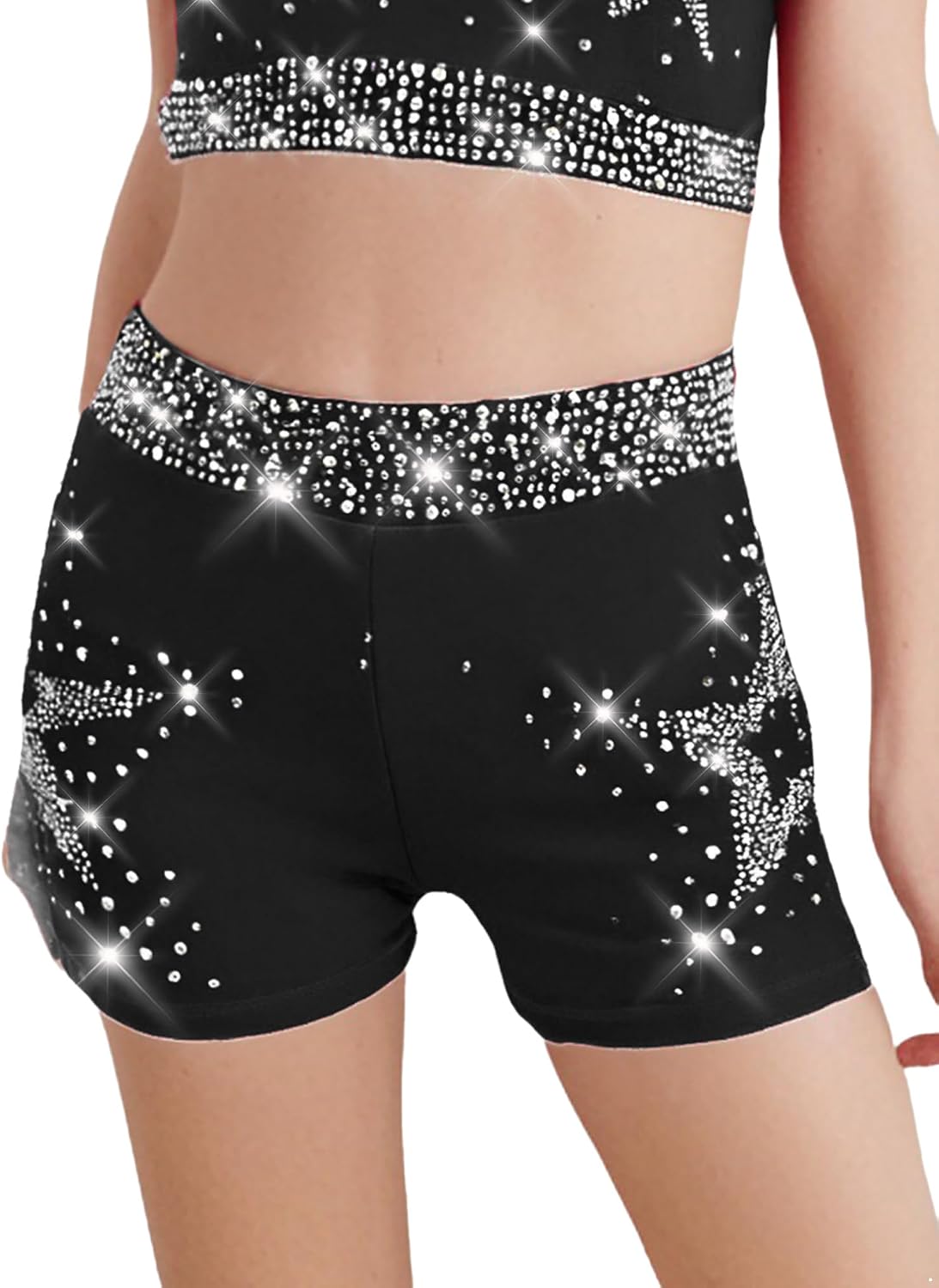 TiaoBug Kids Girls Shiny Rhinestones Dance Shorts Gymnastics Tennis Shorts Dancing Hot Pants Activewear