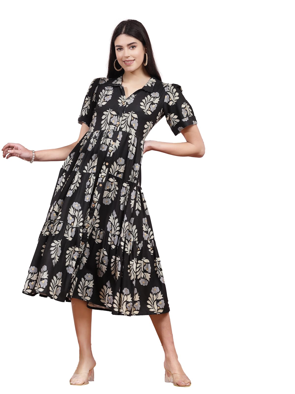 stylum Women's Floral Printed Rayon Tiered Dress-picture-25