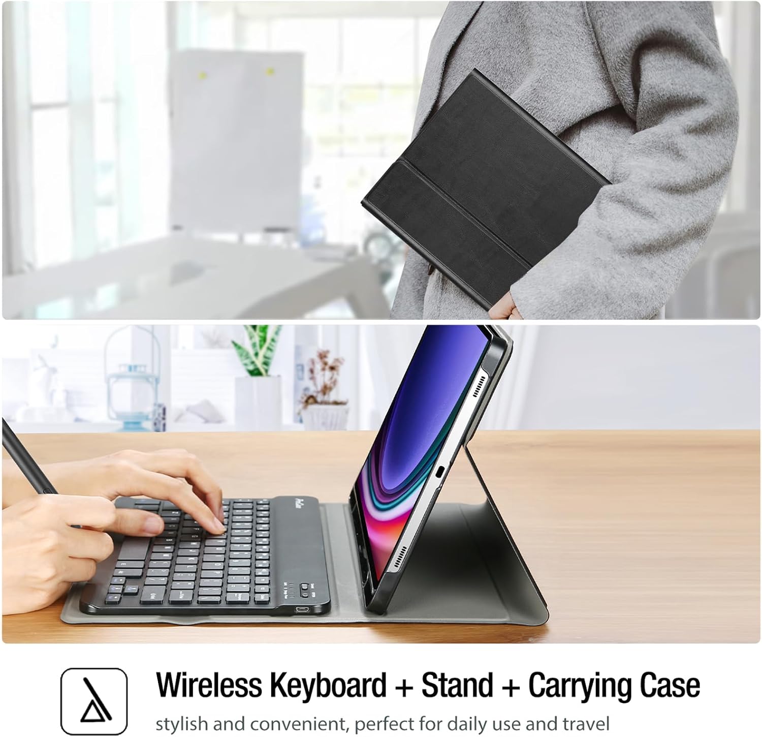 ProCase Keyboard Case for Galaxy Tab S10 2024 SM-X720/ S9 11 Inch 2023 SM-X710 /X716B /X718U with S Pen Holder, Protective Cover Case with Detachable Wireless Keyboard for Galaxy Tab S10 / S9 –Black