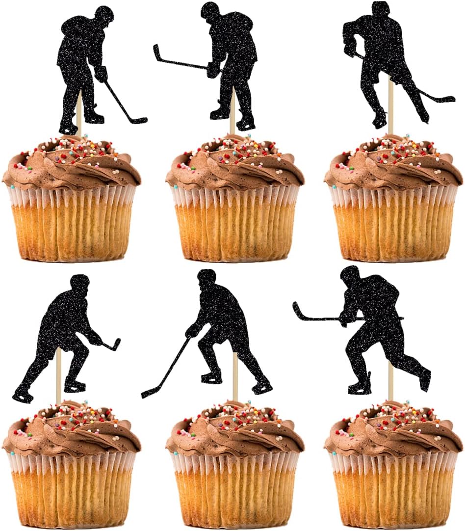 BIABISD 12 Piece Hockey Cupcake Toppers Hockey Themed