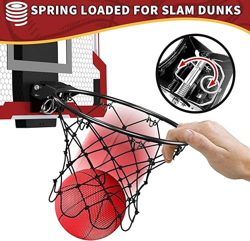 Miniatura 3 de HYES Mini aro de baloncesto para interiores con marcador, aro de baloncesto para puerta con 3 bolas e inflador, regalo de juguete de baloncesto para