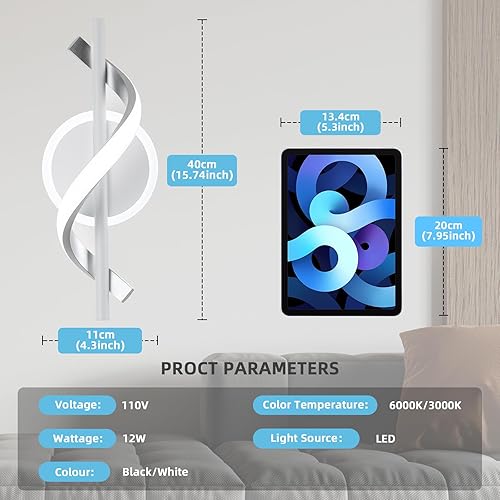 Miniatura 10 de EIDISUNY Apliques de pared, luces LED de pared de 9 W, lámpara de pared moderna en espiral, lámparas de noche decorativas, lámpara para escaleras,