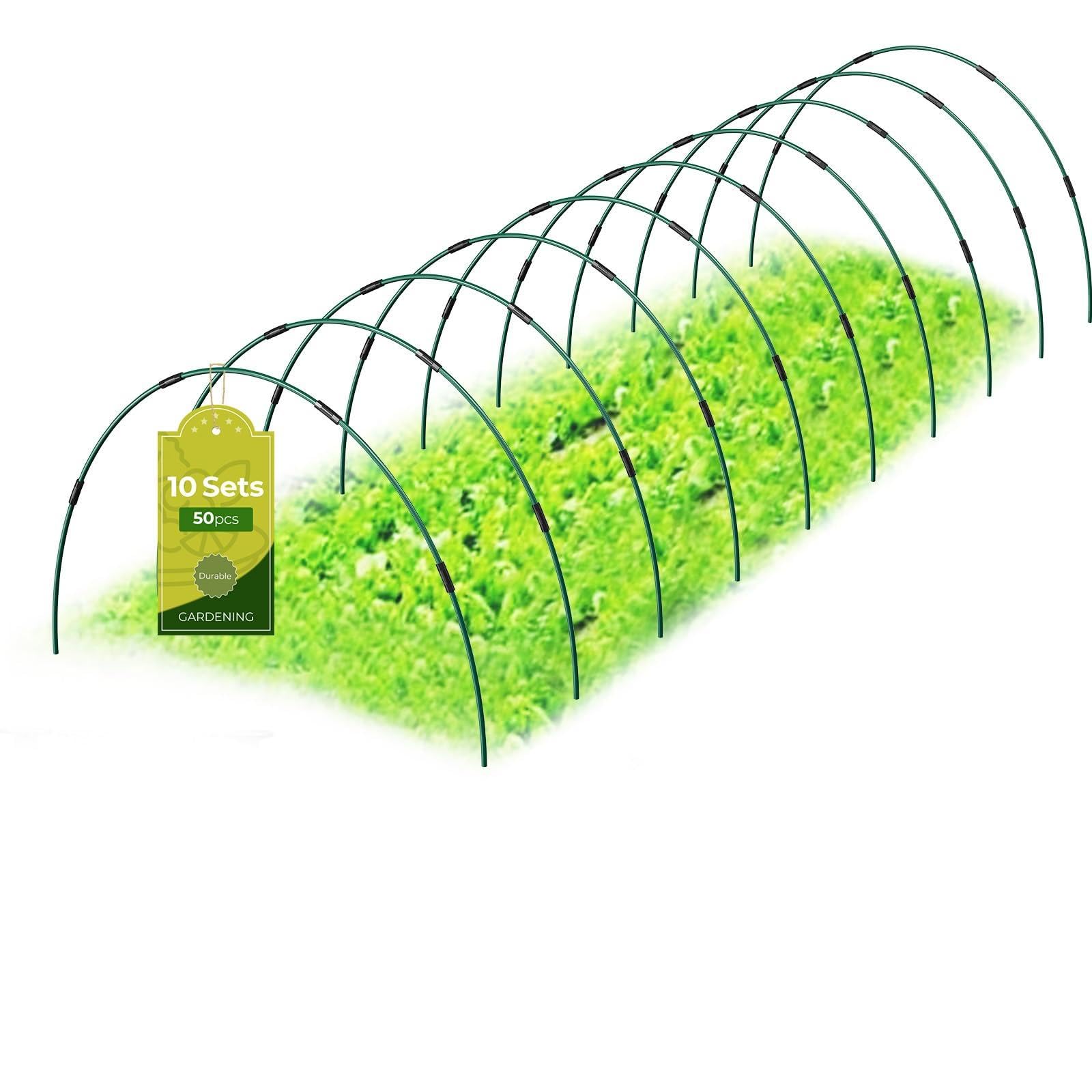 MQHUAYU Garden Hoops 50pcs, 7ft Greenhouse Hoops, Fiberglass Garden Grow Tunnel Frame for Raised Beds, Allotments, Adjustable Rust-Free Plant Support Frame for Netting and Row Cover (10Pack)