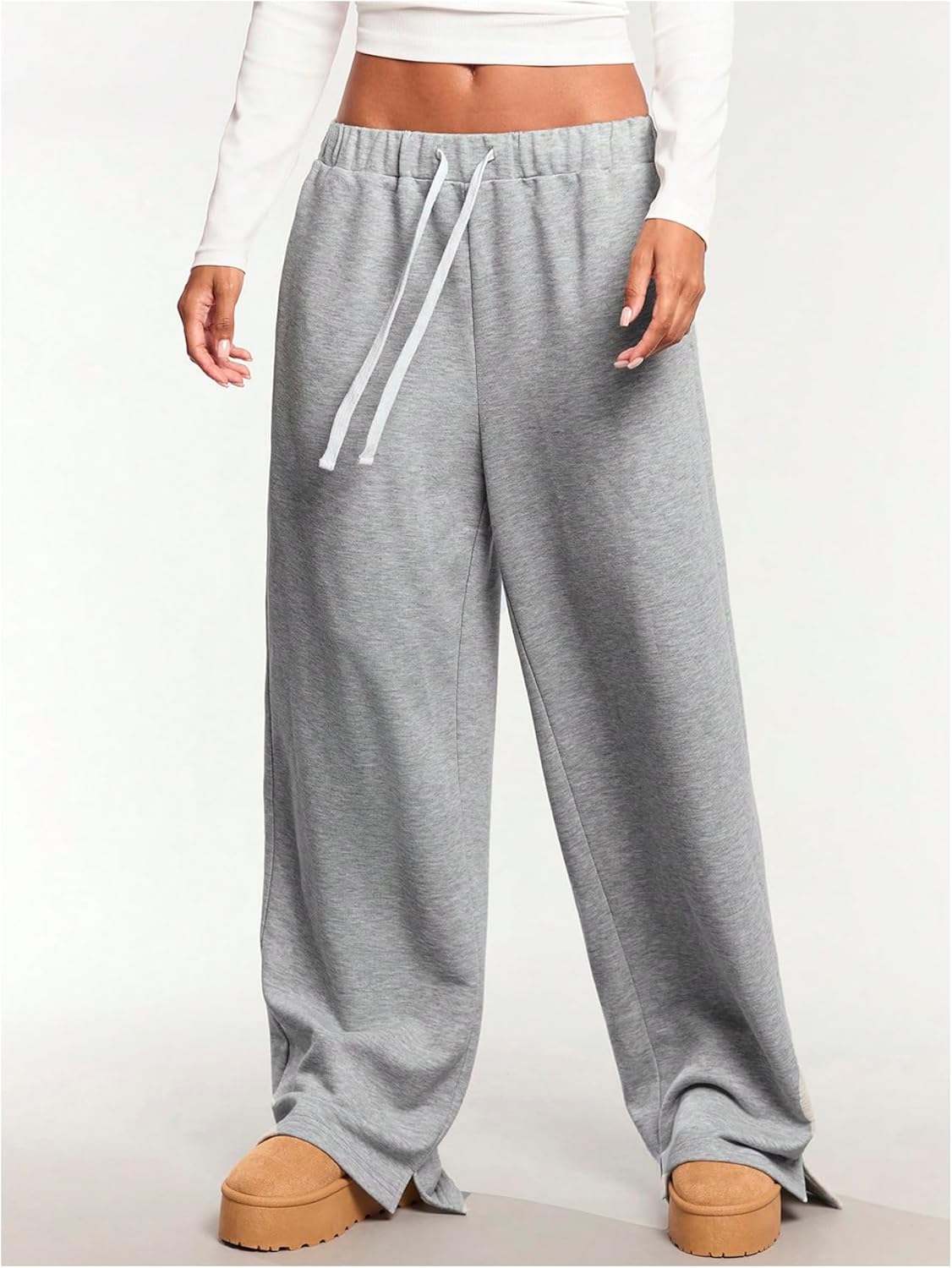 SHENHE Women's Low Rise Wide Leg Sweatpants Split Baggy Drawstring Pants with Pockets - Image 3