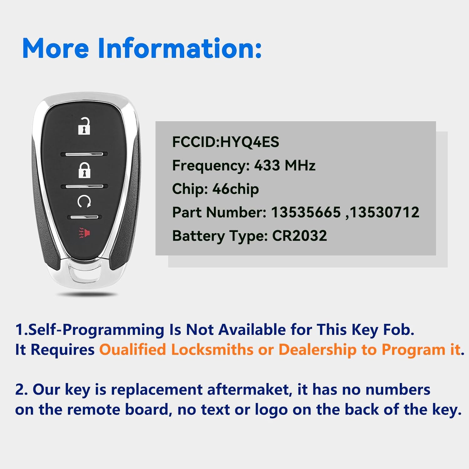 2PCS HYQ4ES Key Fob Replacement for Chevy Blazer Traverse Bolt EUV EV 2021 2022 2023 Chevrolet Trailblazer Keyless Entry Remote 13535665 13530712 433 MHz 46chip