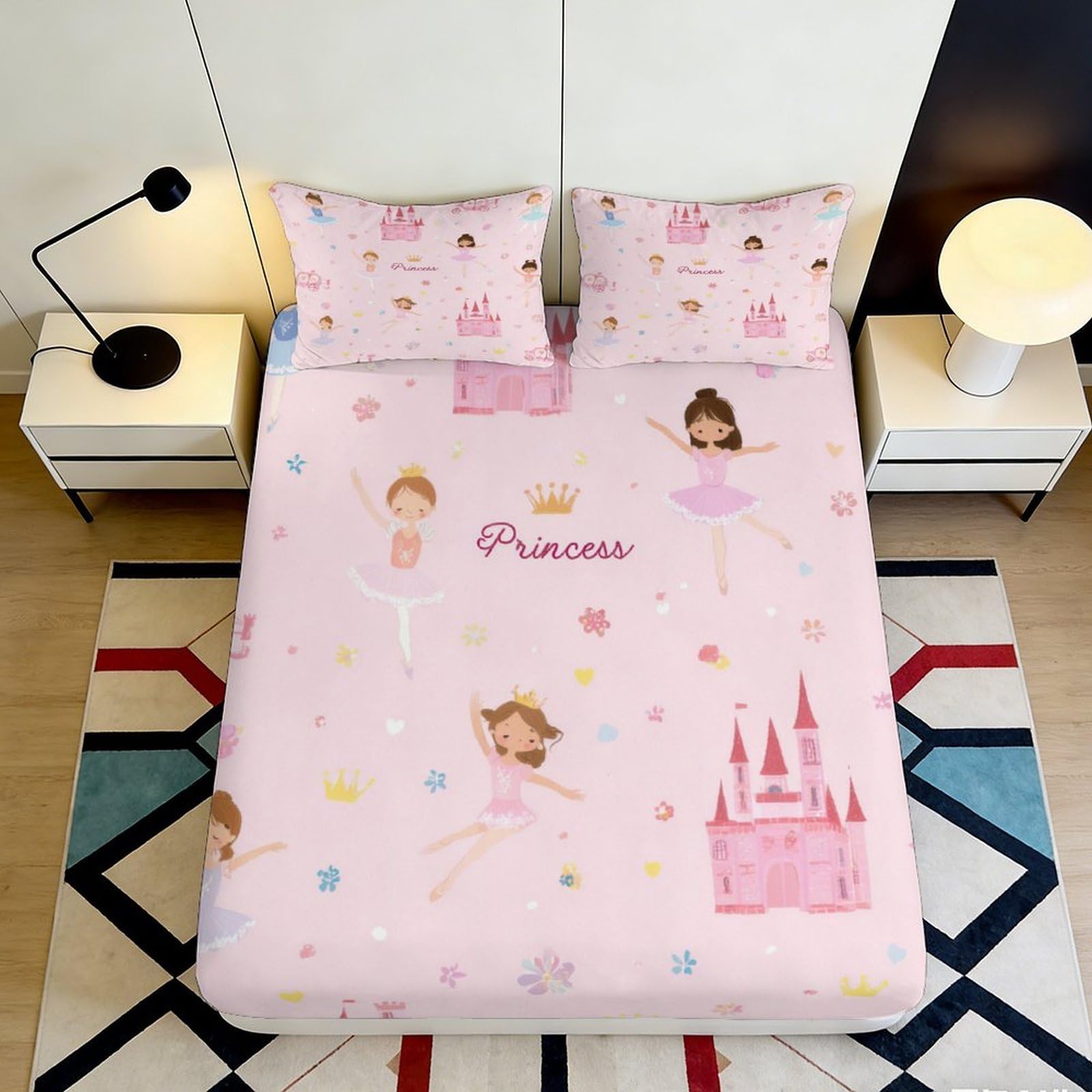 Pnayamiorkfel Style-3 3D Printed Pink Princess Ballet Fitted Sheet Microfiber Non-Slip Bed Cover For Bedroom Guest Room Machine Washable Decor 90X200x25cm