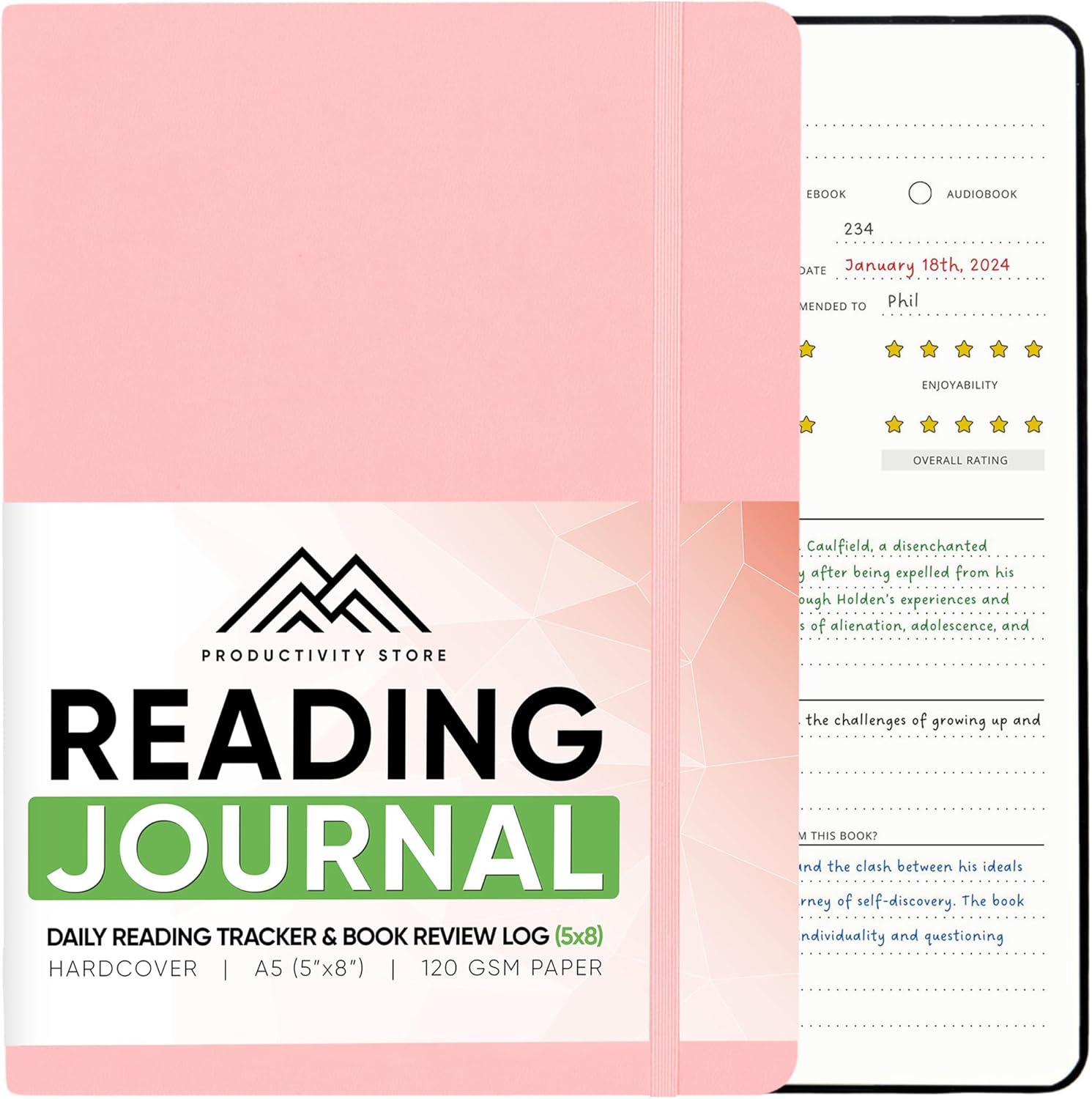 Reading Journal, Book Journal & Book Tracker - Best Gifts For Book Lovers & Gifts For Readers - 65 Book Reviews - A5, 5.8” x 8.3 - Pink - Productivity Store