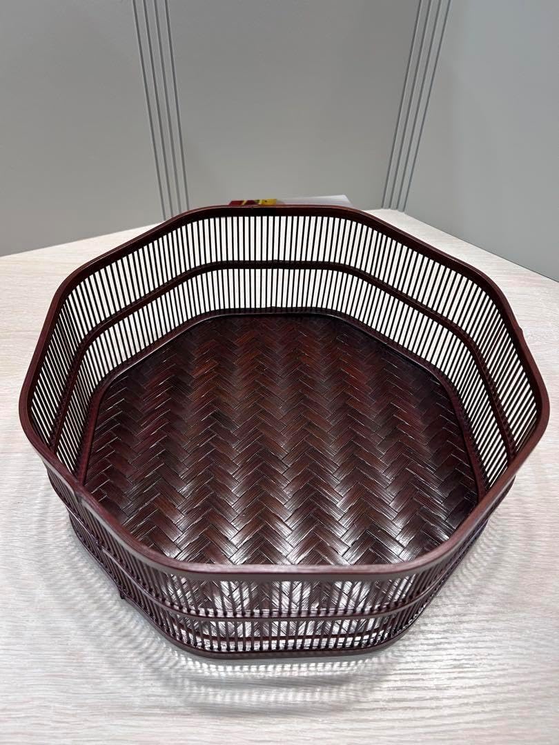 駿河竹　千筋細工　　然林房　八角茶櫃 未使用 駿河竹千筋細工 然林房 八角茶櫃(ちゃひつ)網代編み