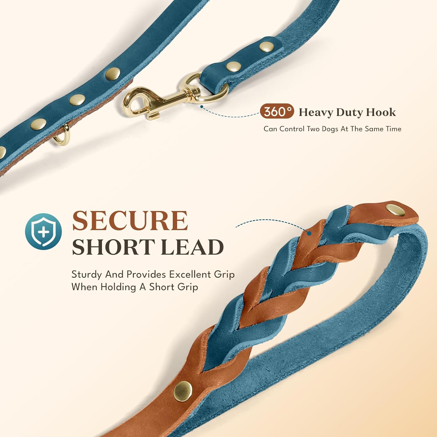 MIDOG Leather Dog Leash, Hands Free Dog Leash for Medium Large & Small Dogs 6Ft, Adjustable Waist, Strong Genuine Braided Leather, Soft & Comfortable for Running, Walking, Training (Blue L)