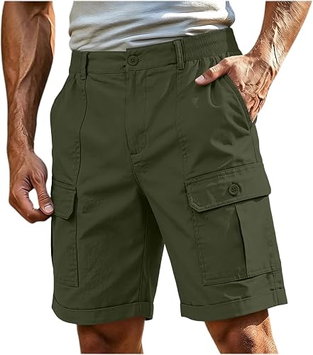 YMADREIG Cargo Shorts for Men Relaxed Fit Elastic Waist Knee Length Summer Casua