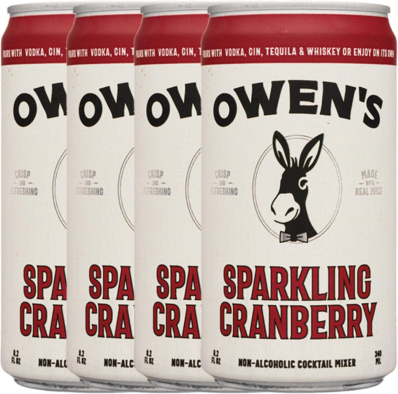 Owen’s Craft Mixers | Sparkling Cranberry 4 Pack | Handcrafted in the USA with Premium Ingredients | Vegan & Gluten-Free Soda Mocktail and Cocktail Mixer