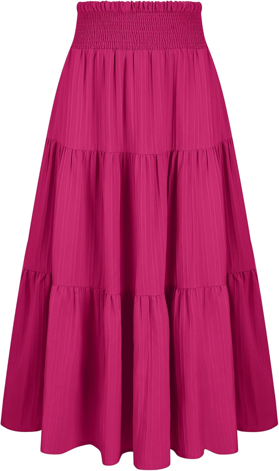 Arolina Women's Summer Maxi Skirt Casual Smocked High Waist Long Skirts Flowy Boho Skirt with Pockets for Beach Vacation